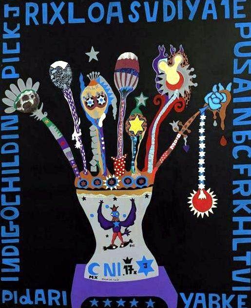 Indigo Child by Bazooka Joe. Acrylic on canvas, 150 x 120 cm