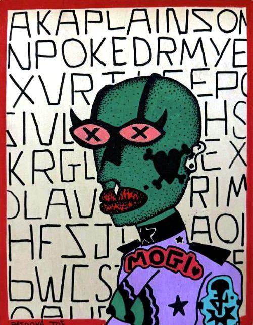 The Third Sex: Evolution by Bazooka Joe. Acrylic on wood panel, 28 x 36 cm