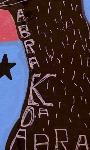Abrakadabra by Bazooka Joe, detail: aBRAKADABRA scratched into the black