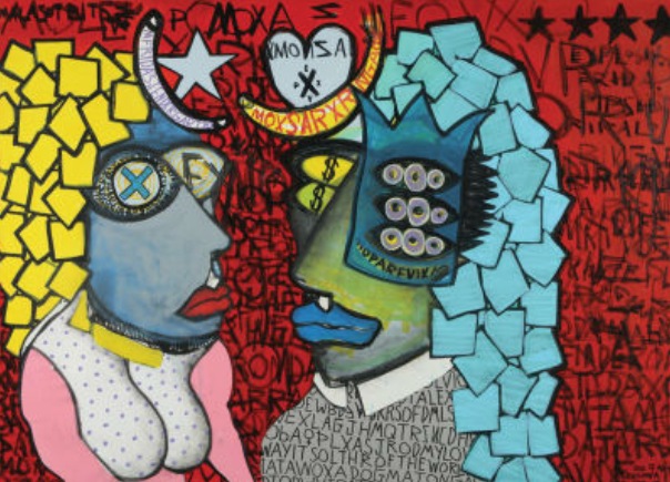 My Favorites by Bazooka Joe. Two profiles face each other across a red lettered ground, one with yellow hair, one with pale blue hair